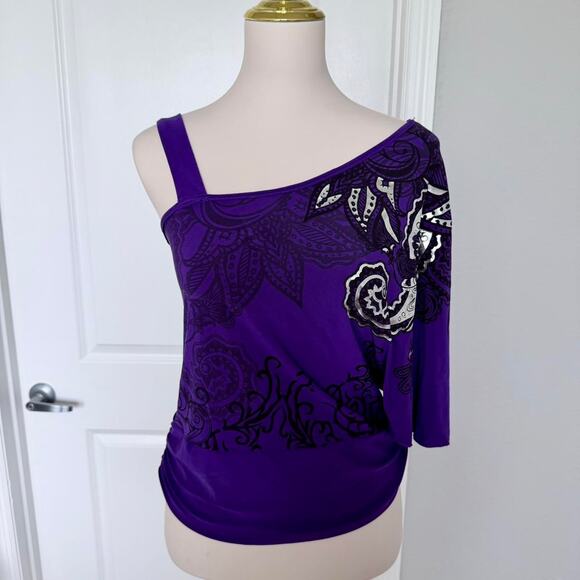 Y2K One-Shoulder Metallic Top | Purple & Silver | Size M - Picture 1 of 4